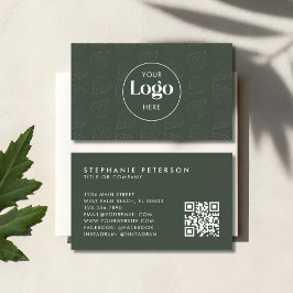 Tarjeta De Visita Green Minimalist Botanical Custom Logo QR Code