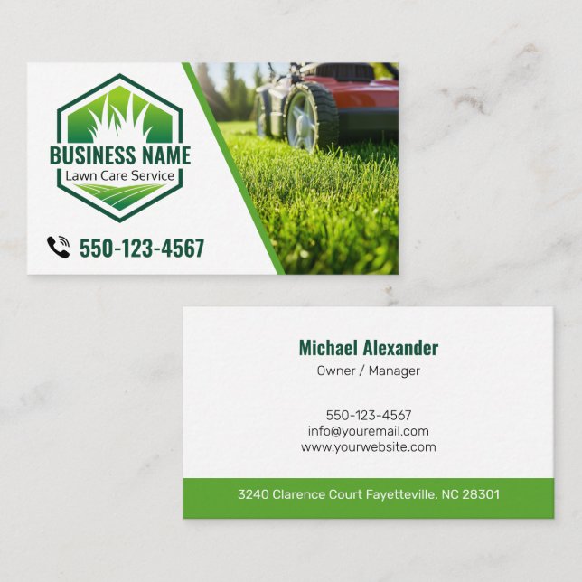 Tarjeta De Visita Green Modern Lawn Care Landscaping Photo (Anverso / Reverso)