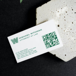 TARJETA DE VISITA GREEN MONOGRAM LINE QR LAWYER ACCOUNTANT