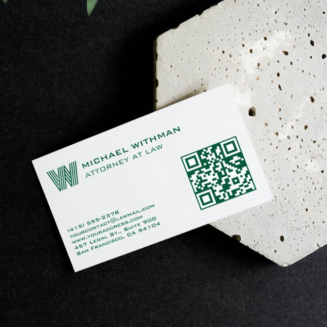 TARJETA DE VISITA GREEN MONOGRAM LINE QR LAWYER ACCOUNTANT (Subido por el creador)