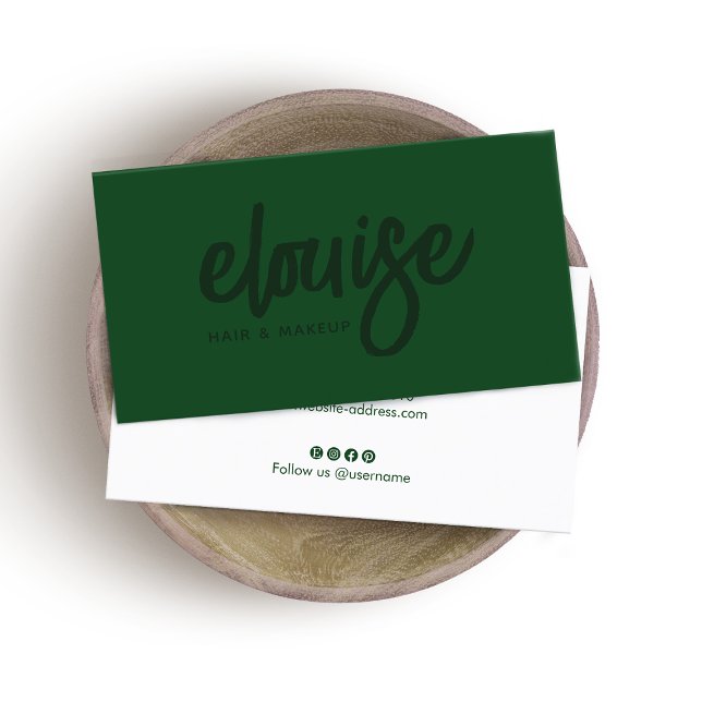 Tarjeta De Visita Green on Green Modern Brush Script Beauty Business (Subido por el creador)