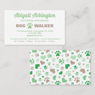 Tarjeta De Visita Green Paw Imprime Dog Walker Business Card