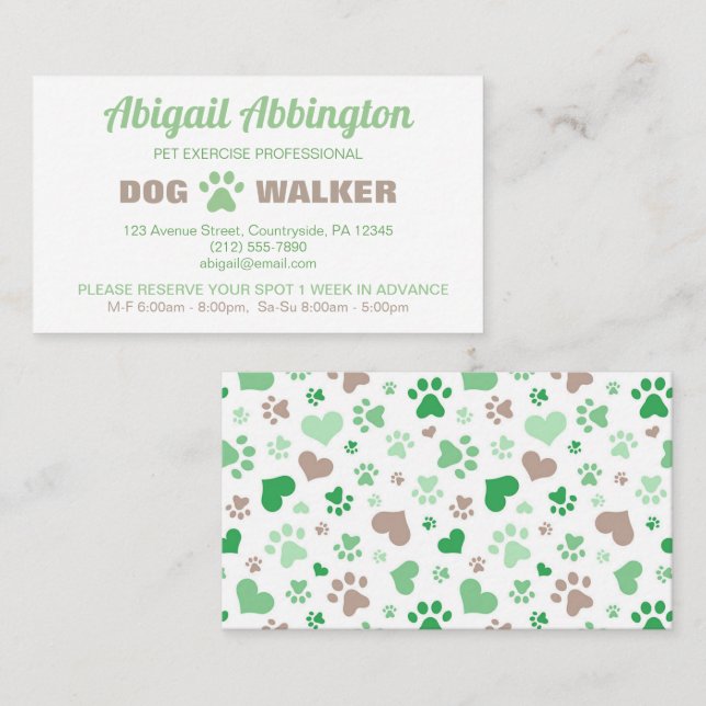 Tarjeta De Visita Green Paw Imprime Dog Walker Business Card (Anverso / Reverso)