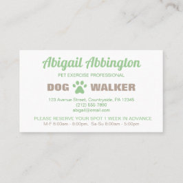 Tarjeta De Visita Green Paw Imprime Dog Walker Business Card