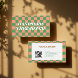 Tarjeta De Visita Green Peach Checkerboard Moderno Retro Profesional