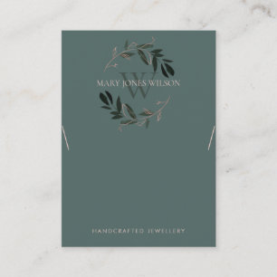 TARJETA DE VISITA GREEN PINK FOLIAGE MONOGRAM NECKLACE PANTALLA LOGO