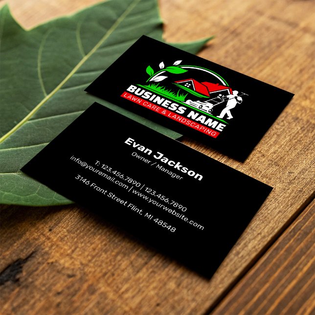 Tarjeta De Visita Green Red Modern Lawn Care Landscaping (Subido por el creador)