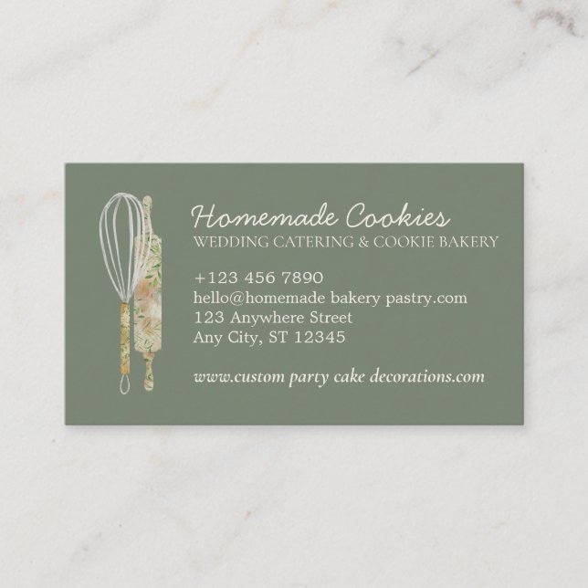Tarjeta De Visita Green Sage Cream Blank Note Food Bakery Cook (Anverso)