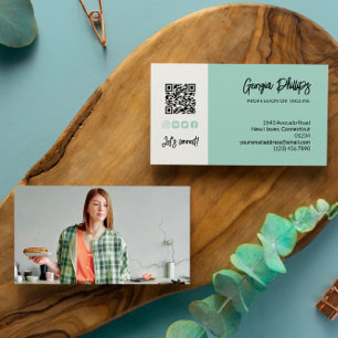 Tarjeta De Visita Green Seafoam QR Code Photo Social Media Iconos