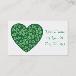 Tarjeta De Visita Green Shamrock Heart St Patrick's Day