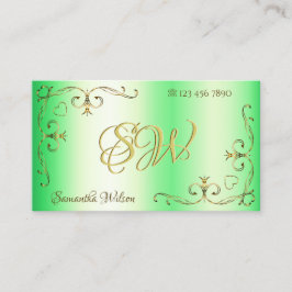 Tarjeta De Visita Green Shimmery con las iniciales de los rincones d