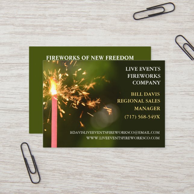 Tarjeta De Visita Green Sparkler Julio 4ª Tienda Fuegos artificiales (Anverso/Reverso In Situ)