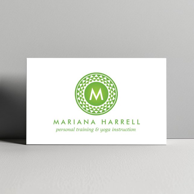 Tarjeta De Visita GREEN SUN LOGO MONOGRAM para YOGA STUDIO, FITNESS (Subido por el creador)