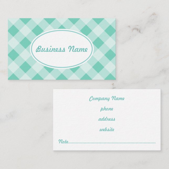 Tarjeta De Visita Green Turquoise Gingham Business Card (Anverso / Reverso)