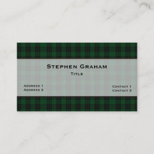 Tarjeta De Visita Green y Black Graham Tartan Plaid Personalizado
