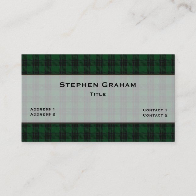Tarjeta De Visita Green y Black Graham Tartan Plaid Personalizado (Anverso)