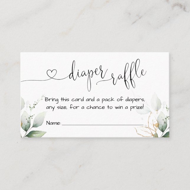 Tarjeta De Visita Greenery Eucalyptus Diaper Raffle Card Insertar (Anverso)