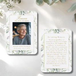 Tarjeta De Visita Greenery Forever In Our Hearts Photo Prayer Cards
