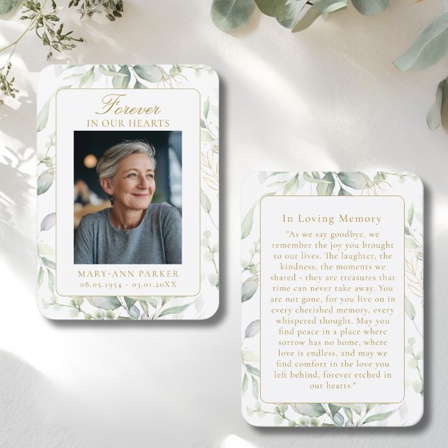 Tarjeta De Visita Greenery Forever In Our Hearts Photo Prayer Cards (Greenery Forever In Our Hearts Photo Prayer Cards)
