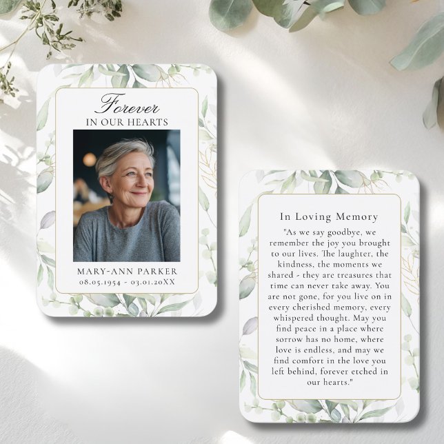 Tarjeta De Visita Greenery Forever In Our Hearts Photo Prayer Cards (Greenery Forever In Our Hearts Photo Prayer Cards)
