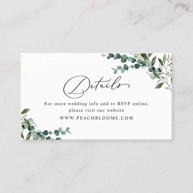 Tarjeta De Visita Greenery QR Code Wedding Details Enclosure Card (Anverso)