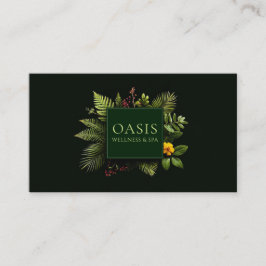 Tarjeta De Visita Greenery Yellow Flower Red Berry Black Botanical