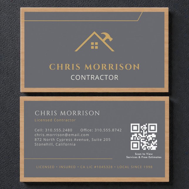 Tarjeta De Visita Grey Construction Professional Wood QR Code (Subido por el creador)
