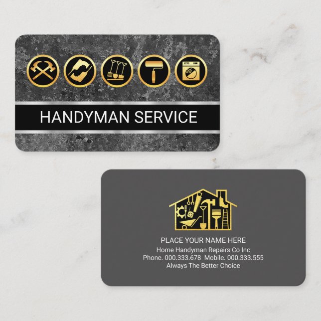 Tarjeta De Visita Grey Grunge Wall Gold Handyman Tools (Anverso / Reverso)