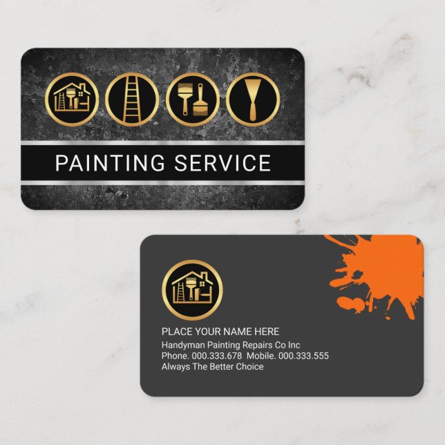 Tarjeta De Visita Grey Grunge Wall Gold Painter's Tool (Anverso / Reverso)