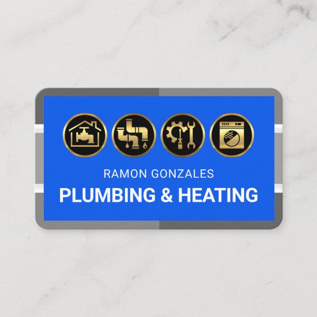 Tarjeta De Visita Grey Plumbing Pipe Frame Gold Handyman Tools (Anverso)