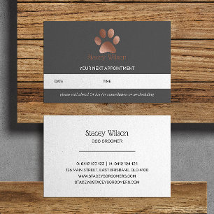 Tarjeta De Visita Grey Rose Gold Paw Print Logo Appointment Card