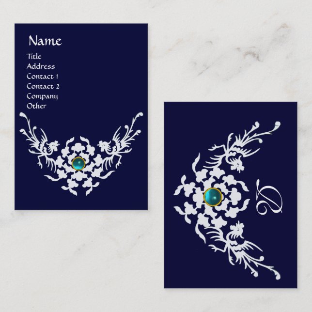 Tarjeta De Visita GRIFFINES BLANCOS AQUAMARINA GEMSTONE MONOGRAM Azu (Anverso / Reverso)
