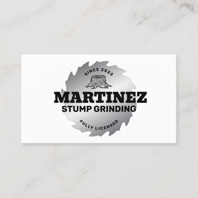 Tarjeta De Visita Grinización de Stump | Servicio de árbol y elimina (Anverso)