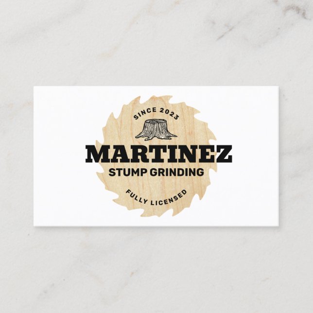 Tarjeta De Visita Grinización de Stump | Servicio de árbol y elimina (Anverso)