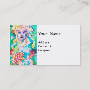 Tarjeta De Visita GRIPE FERIA TALE Fantasía Azul Floral Blanco