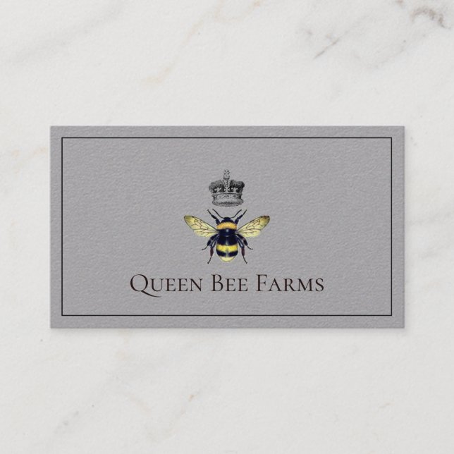 Tarjeta De Visita Gris Acuático De Abeja Y Corona (Anverso)