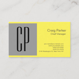 Tarjeta De Visita Gris Amarillo Monograma Profesional Simple