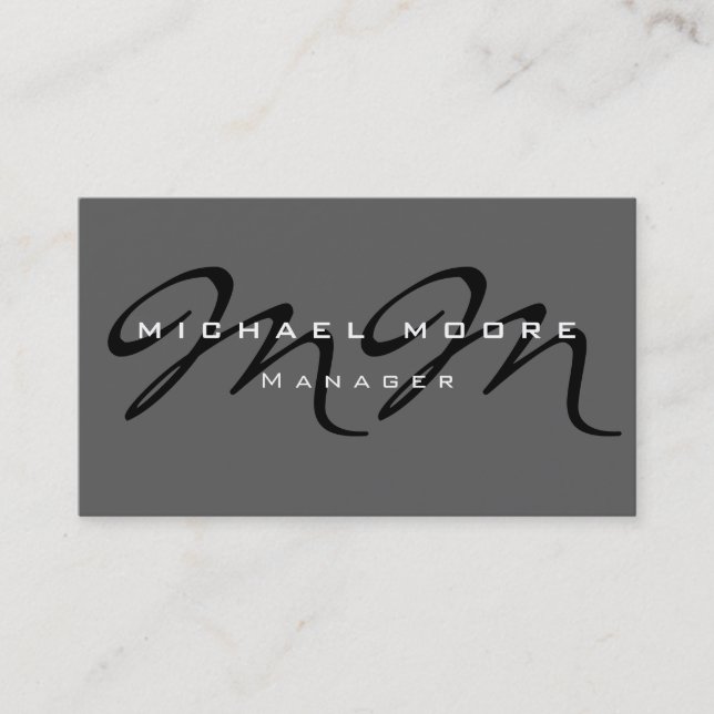 Tarjeta De Visita Gris Black Monogram Trendy Business Card (Anverso)