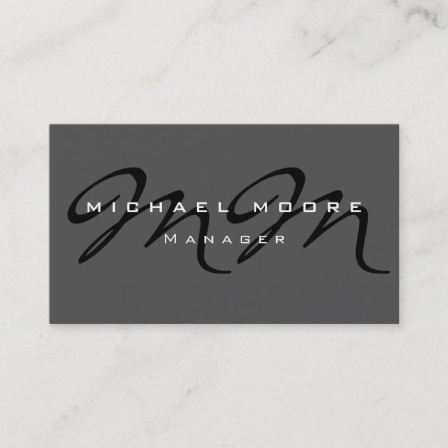 Tarjeta De Visita Gris Black Monogram Trendy Business Card (Anverso)