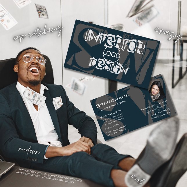 Tarjeta De Visita Gris blanco azul moderno con logotipo fotográfico  (Subido por el creador)