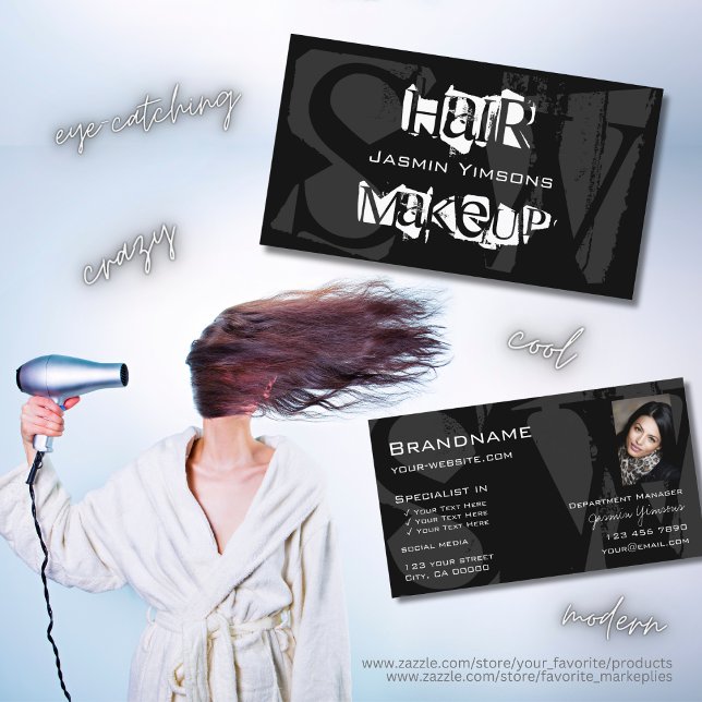 Tarjeta De Visita Gris blanco y negro con foto y monograma (Subido por el creador)