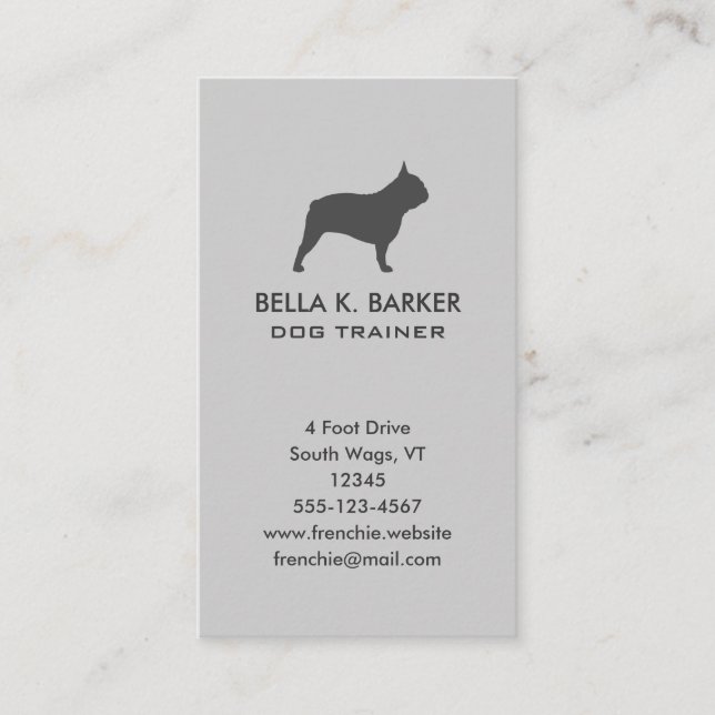 Tarjeta De Visita Gris Bulldog francés Silhouette Dog Lover Vertical (Anverso)