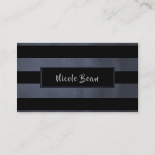Tarjeta De Visita Gris Carbón Azul Negro Rayas Chic Moderno Glamour