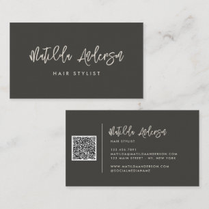 Tarjeta De Visita Gris carbonero moderno script mínimo QR CODE