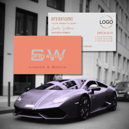 Tarjeta De Visita Gris claro de coral plano de moda con monograma y 