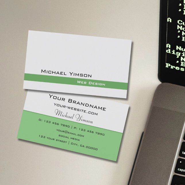 Tarjeta De Visita Gris claro y verde clásico simple profesional (Subido por el creador)