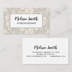 Tarjeta de visita gris con patrón floral de diseño