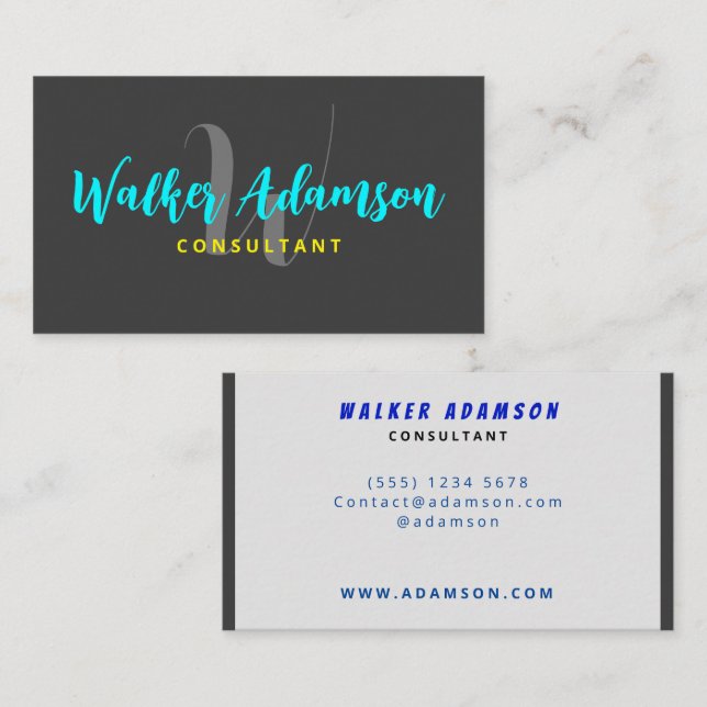 Tarjeta De Visita Gris contemporáneo moderno y negro mate (Anverso / Reverso)