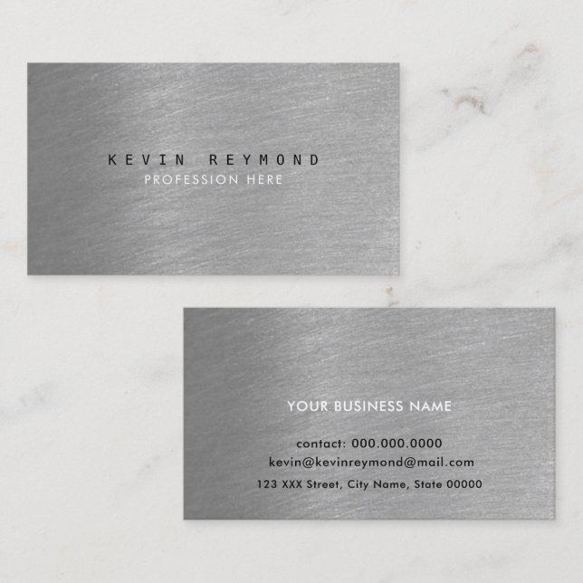 Tarjeta De Visita gris de acero braseado elegante profesional (Anverso / Reverso)