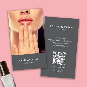 Tarjeta De Visita Gris de artista moderno de uñas Minimalistas